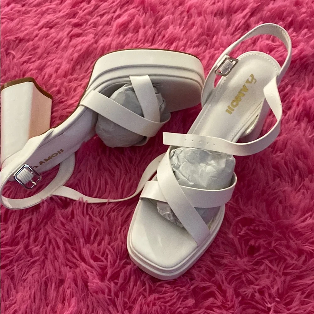 Platform Slingback Sandals in White with Crisscross Straps